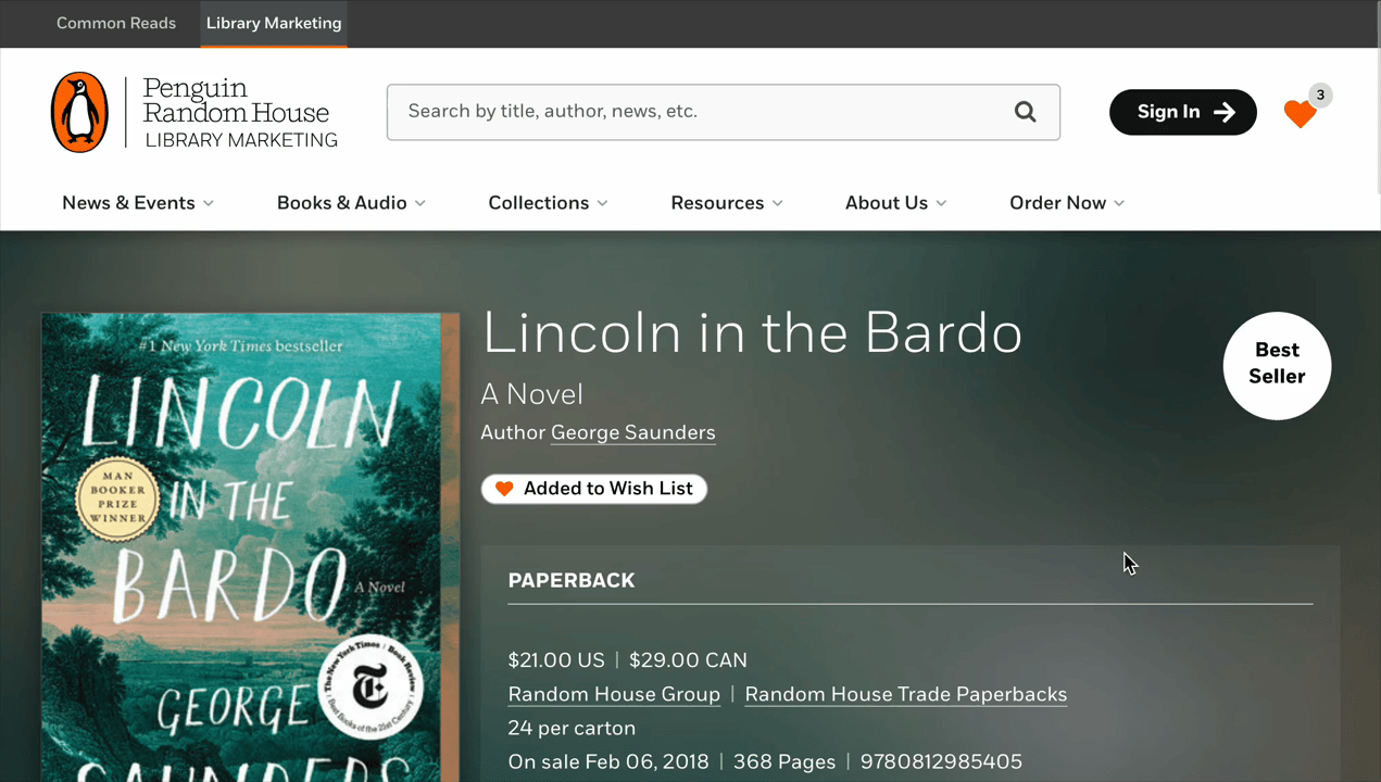 Click on the "Wish List" icon in header to access page