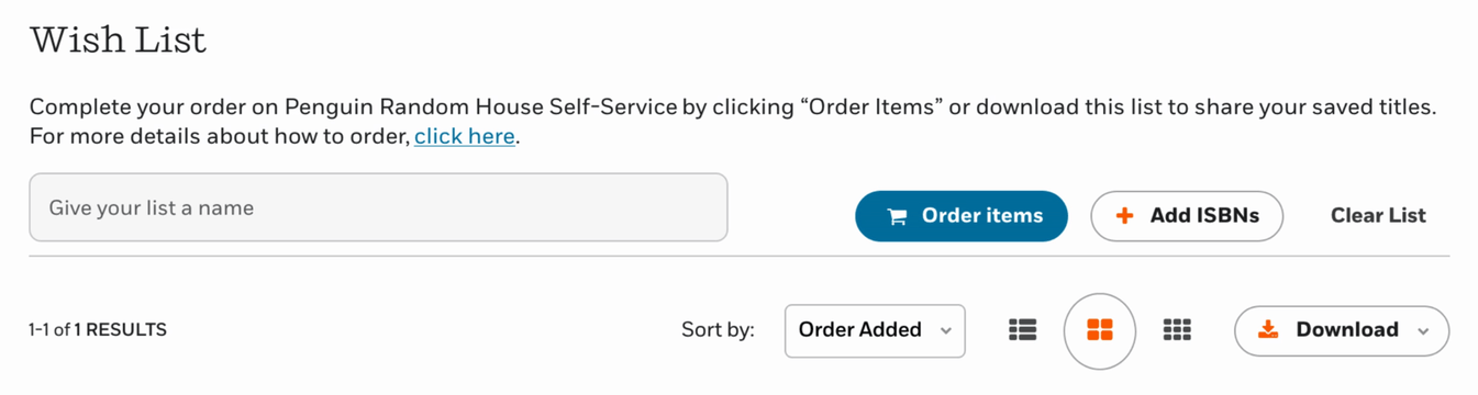 Send Wish List to Order Form by clicking on “Order items” button 