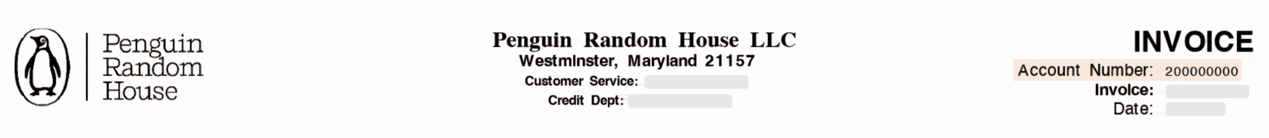 Sample Invoice illustrating location of Account Number